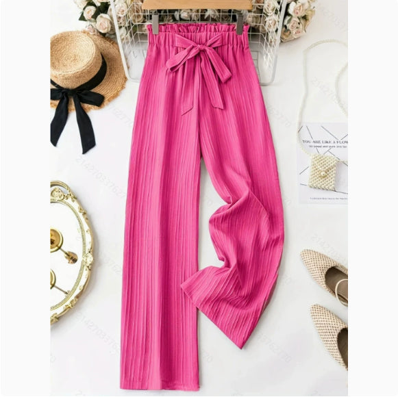 Women's Solid Color Belt Casual Pants - cas7m