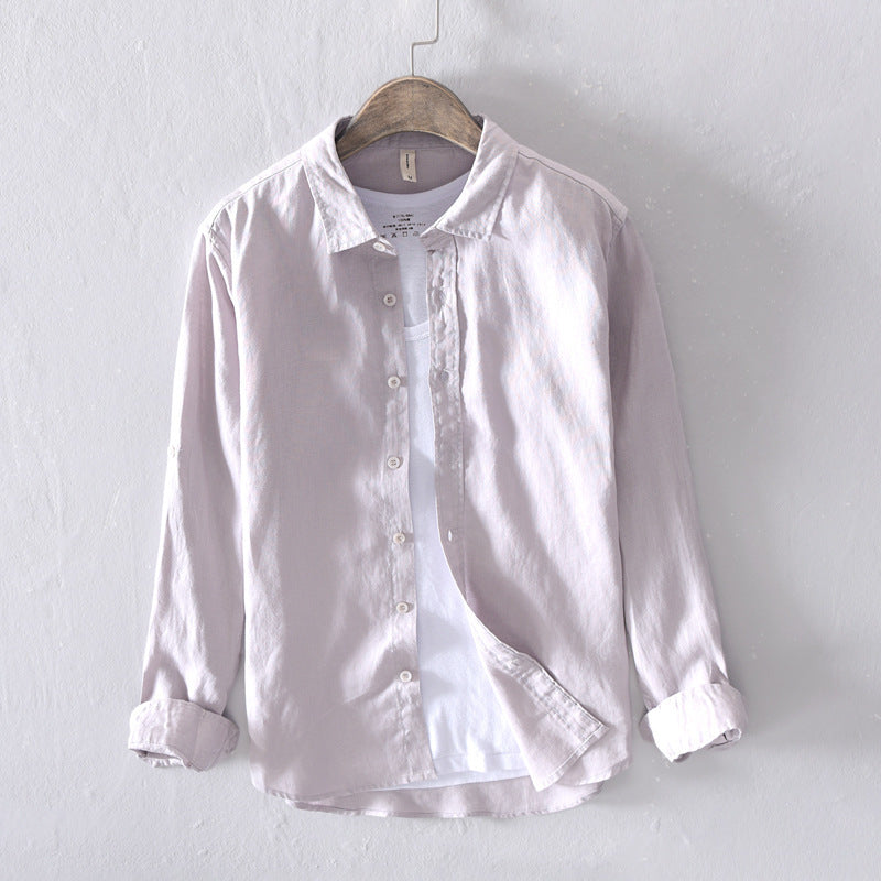 Men's Casual Linen Long-sleeved White Shirt For Men - cas7m