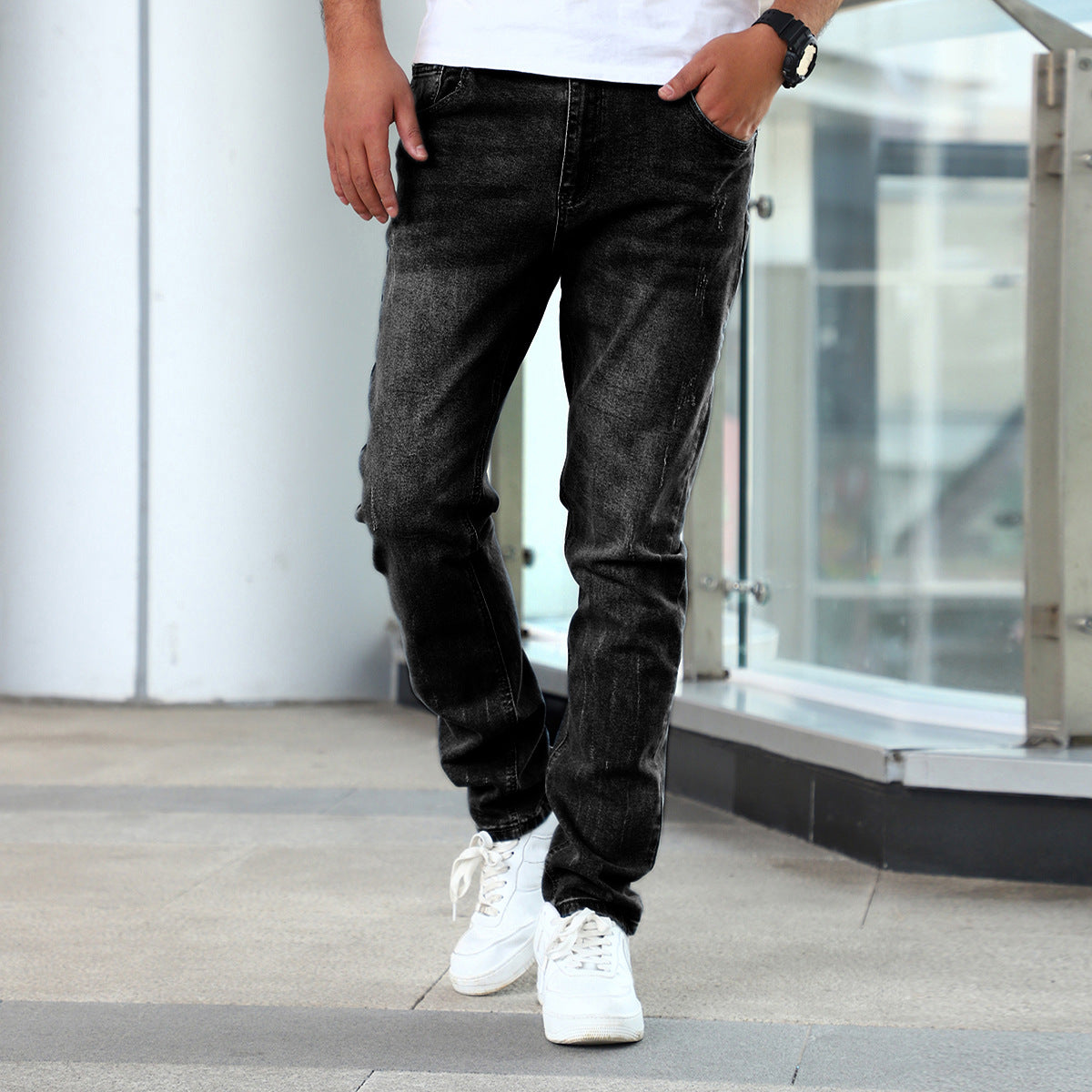 Men's Jeans Gray Trousers Stretch Skinny - cas7m