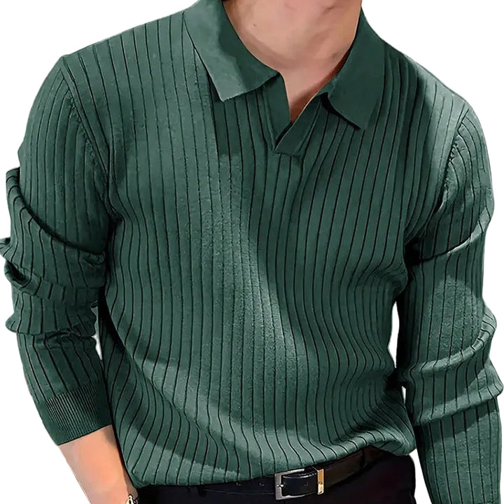 Lapel Texture Stretch Slim Knit Polo Shirt Men Polo Shirt Fashion Waffle Long-sleeved Tops Clothing Casual Comfortable Golf Men's Clothing - cas7m