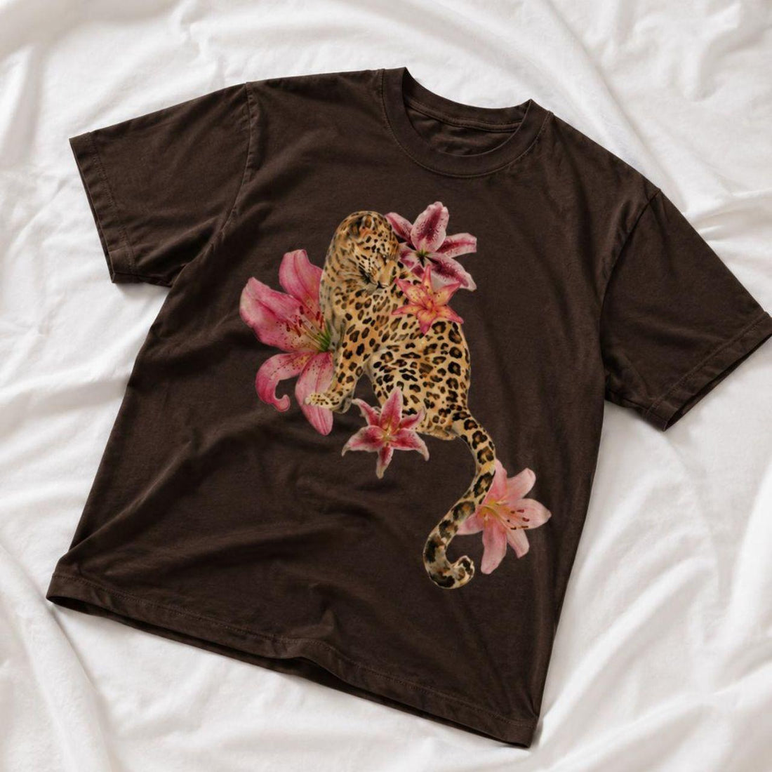 Womens Cotton Short-sleeved Loose-fitting Top With A Tiger Print - cas7m