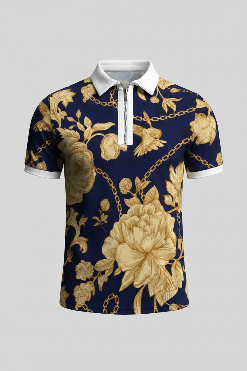 Men's POLO Shirt Striped Printed Short Sleeve T-Shirt Lapel Shirt - cas7m