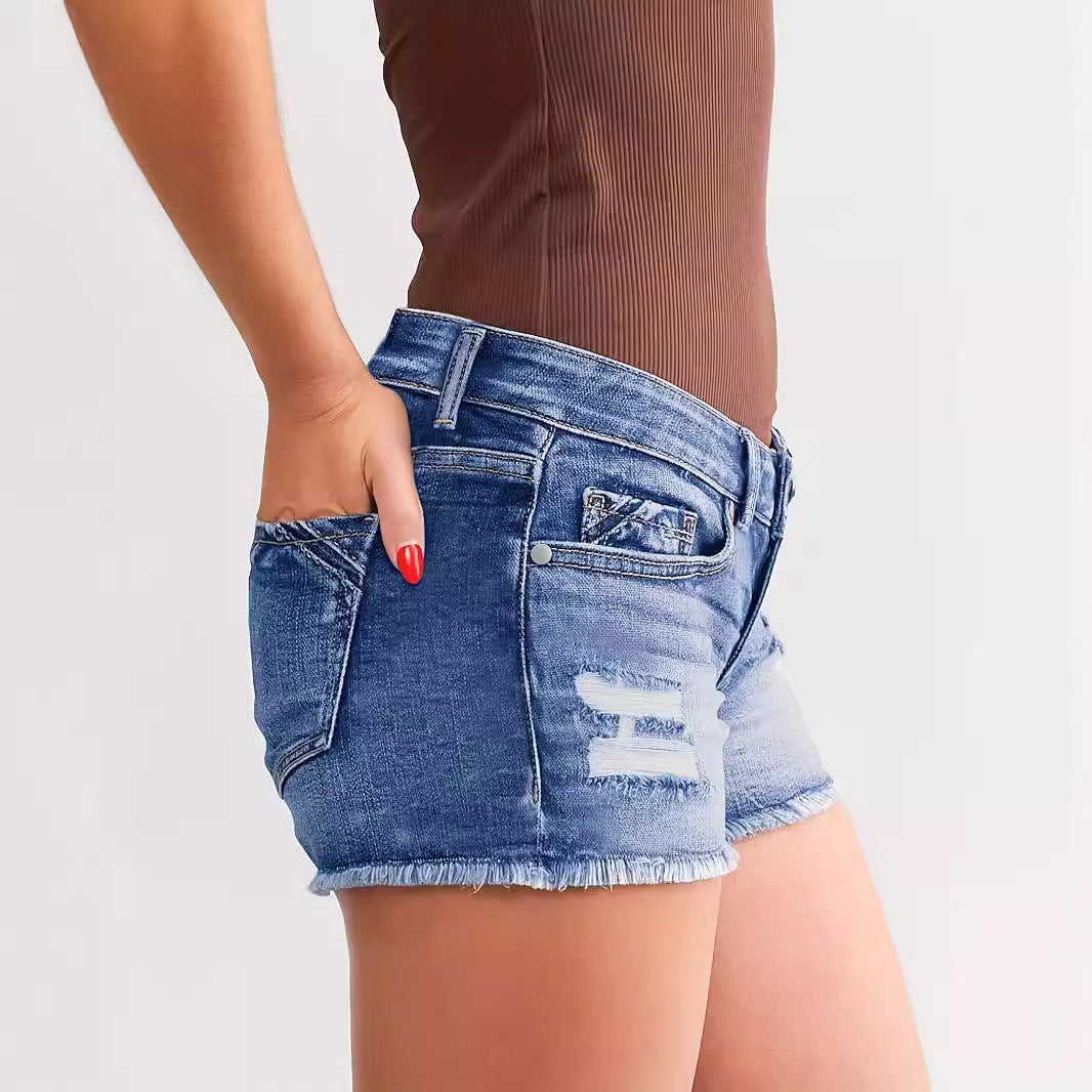 Ladies Ripped Wadding Button Shorts - cas7m