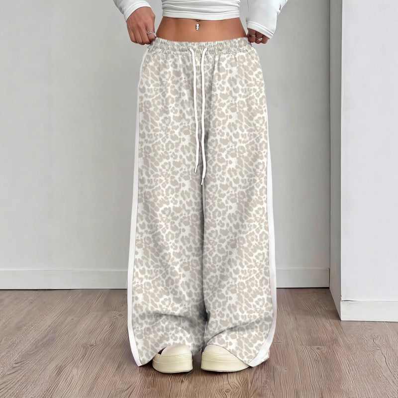 Stylish Leopard-print Patchwork Wide-leg Pants With A Relaxed Flowy Fit - cas7m