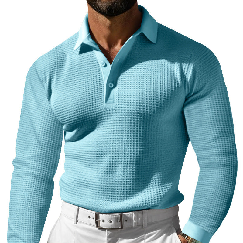 Lapel Button Long Sleeve Vacation Casual T-shirt - cas7m