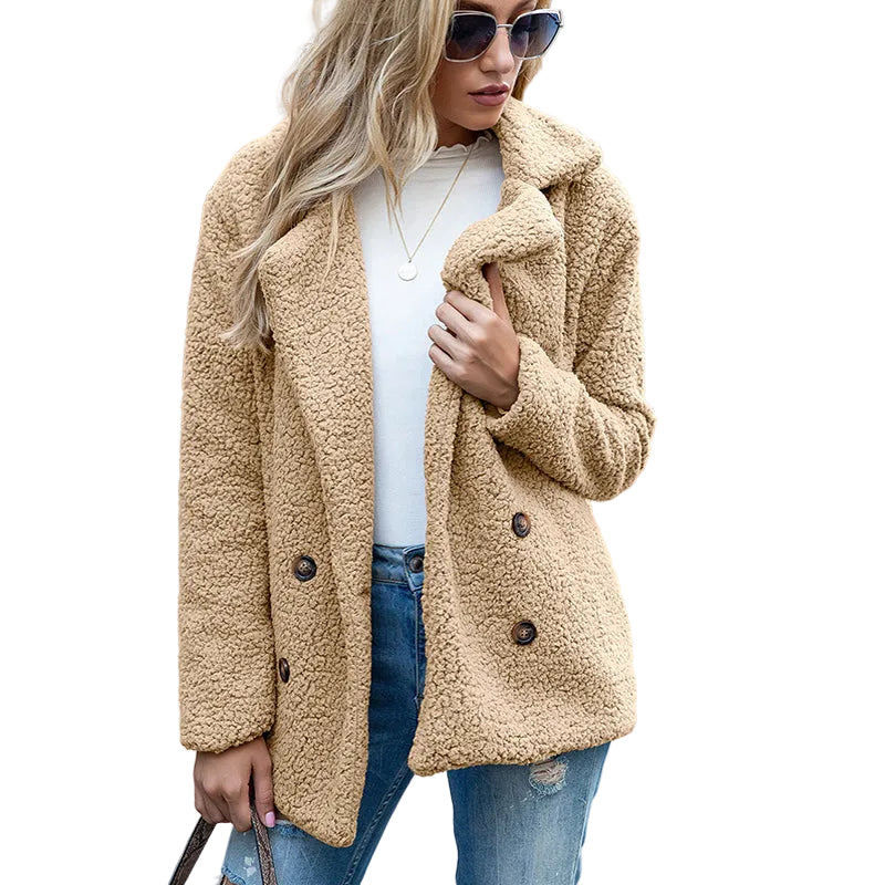Loose Lapel Fluffy Coat Winter Button Jacket Cardigan Outwear For Women Clothing - cas7m