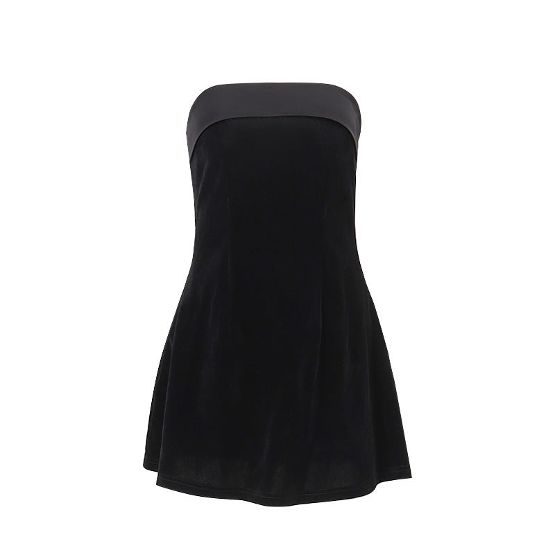 Ins Slim Tube-top Dress Fashion Zipper A-line Short Dresses Party Evening Clothing For Women - cas7m