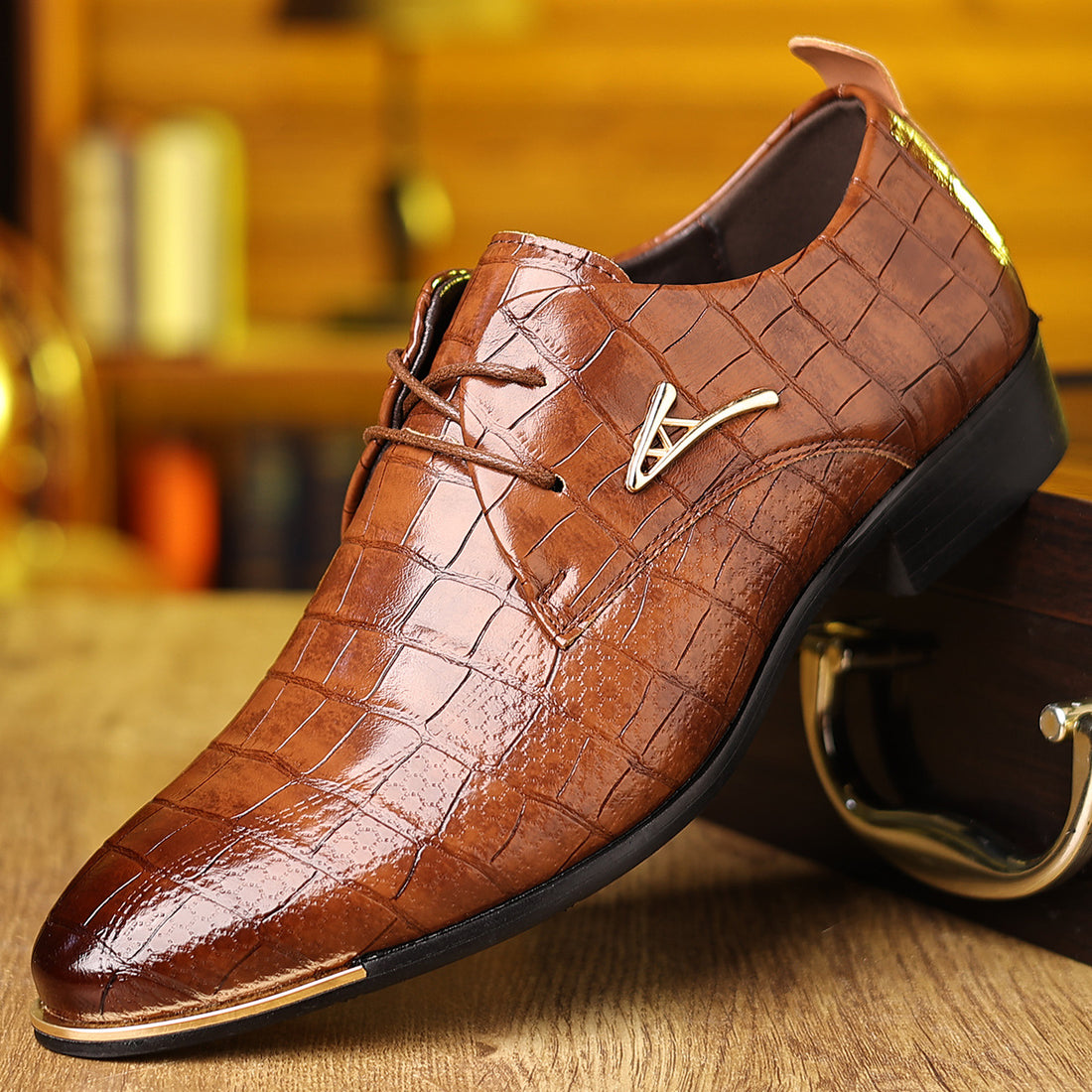Men's Plus Size Leather Dress Shoes: Elegant Pointed Toe Design - cas7m