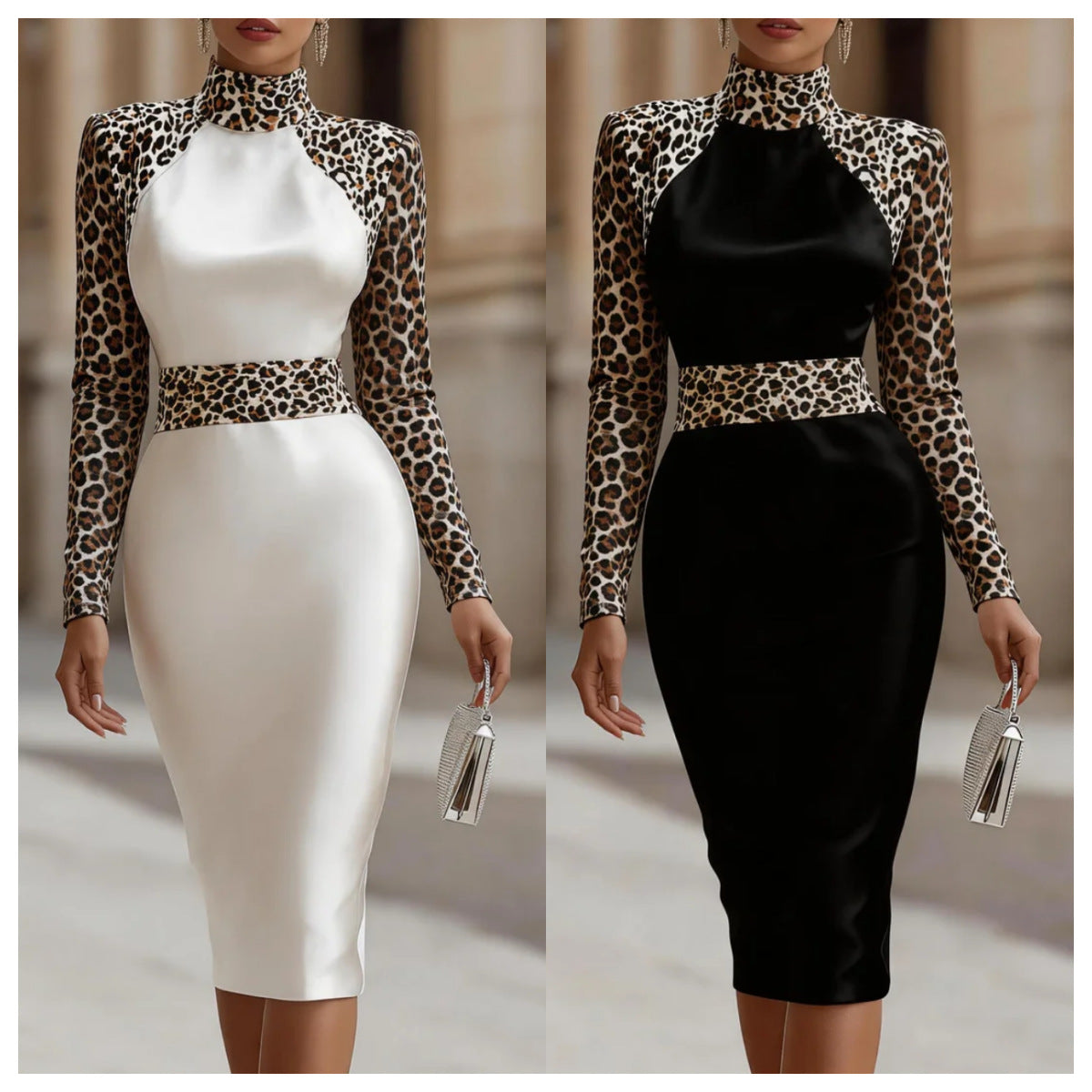Sexy High-neck Waist-cinching Midi Sheath Evening Dress - cas7m
