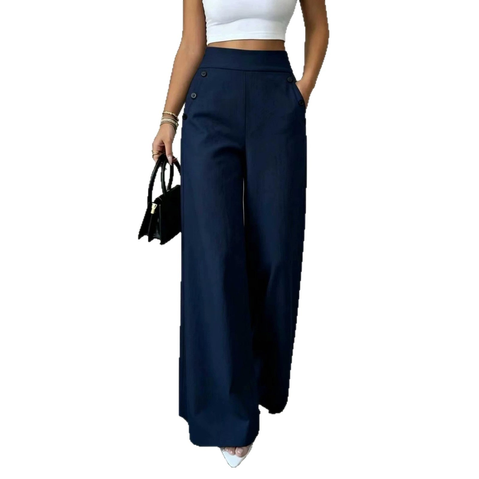Summer New Arrival High Waisted Double Breasted Loose Fit Trousers - cas7m