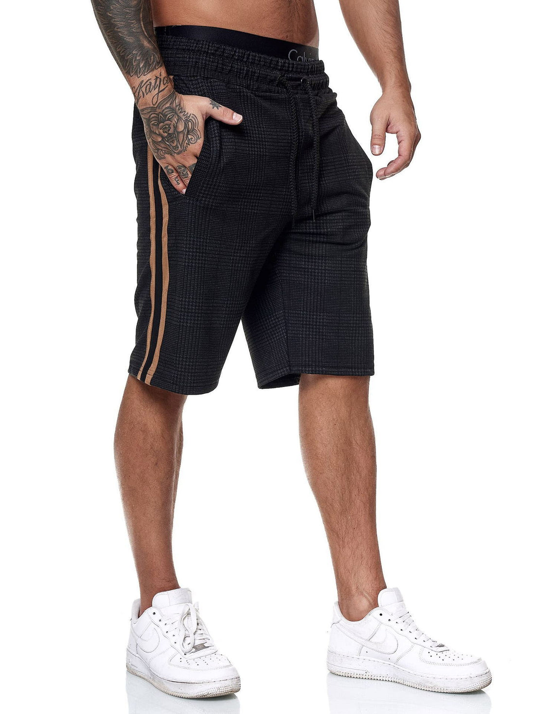 Check Striped Fashion Slim Shorts Beach Pants Men - cas7m
