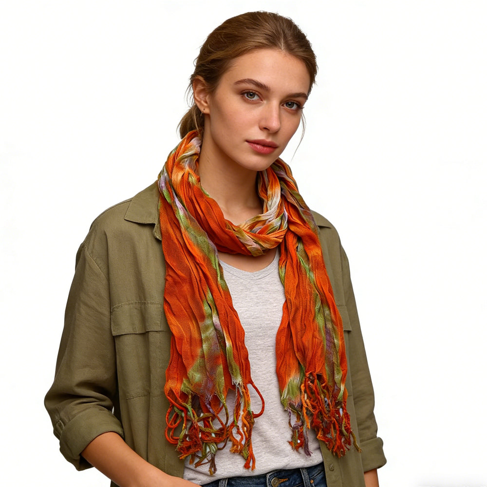 2pcs Lightweight Dress Scarf,Bold Orange Red Floral Pattern,pop To Neutrals,Versatile Everyday Scarf ,Pairs With All Casual Outfits,Office Appropriate Subtlety For Women Men - cas7m