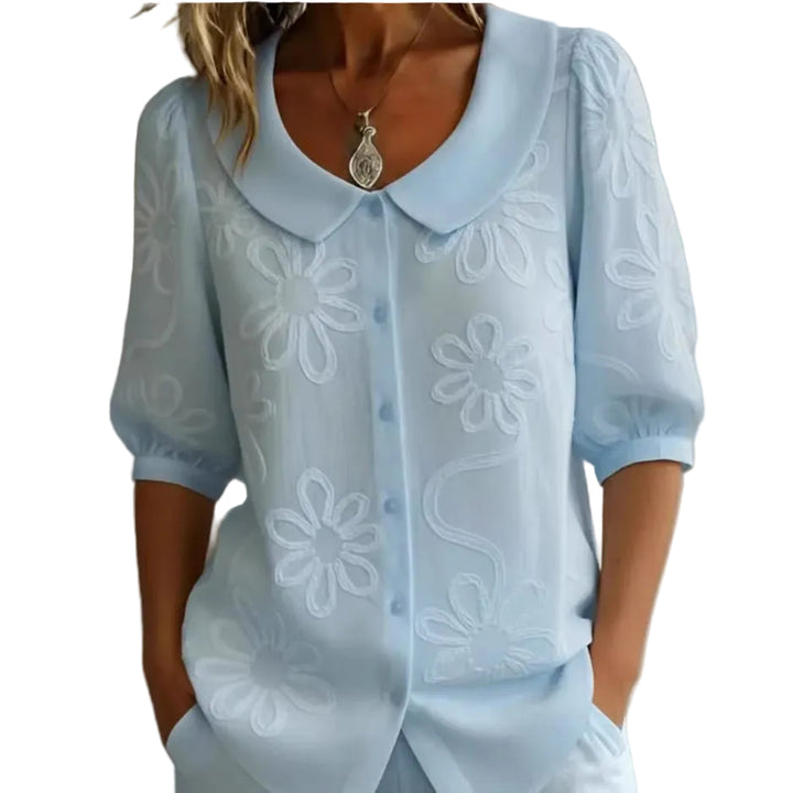 Loose-fit Retro Buttoned 3D Embroidered Floral Shirt - cas7m