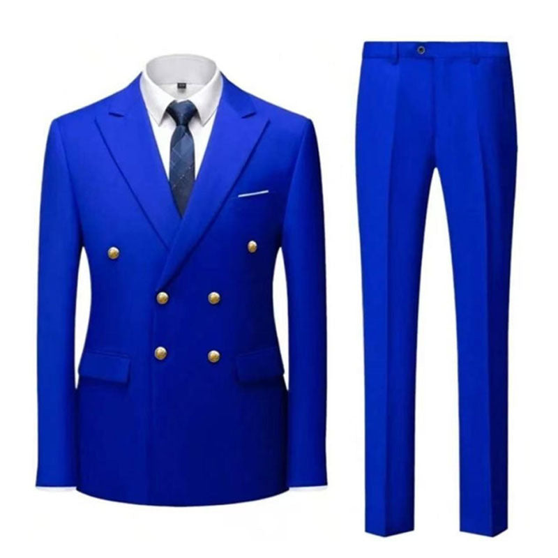 Business Non-Iron Two-Piece Suit With Double-Breasted Gold Buttons - cas7m