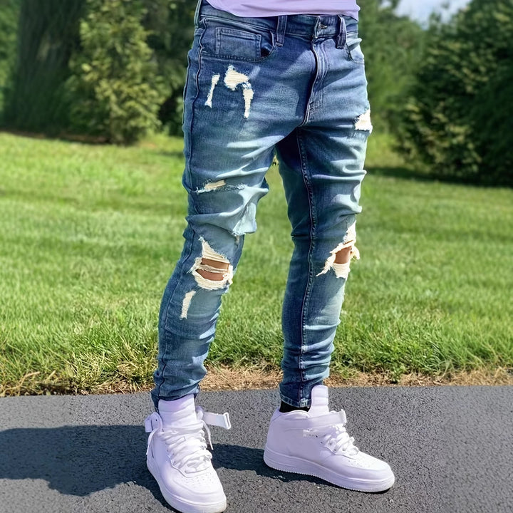 Men's Ripped Fashion Personality Street Trend Style Jeans - cas7m