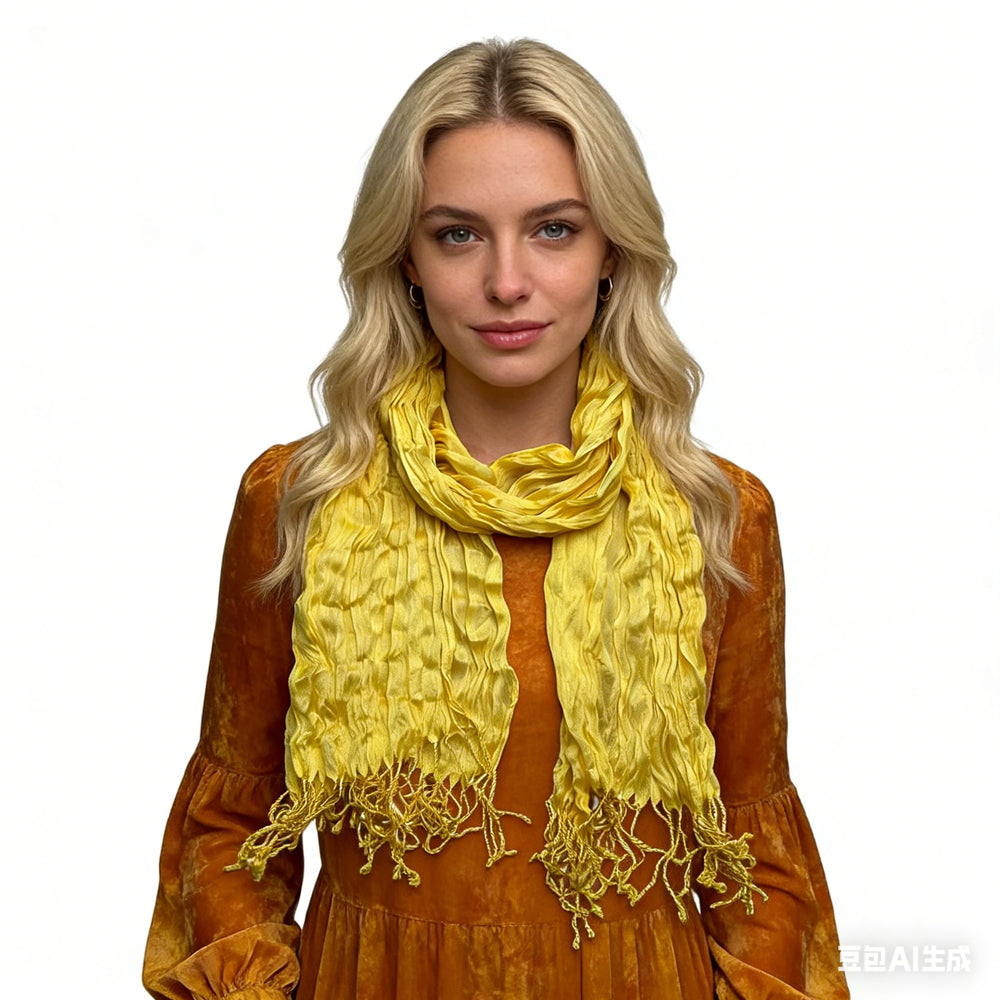 2pcs Sunshine Yellow Crinkle Blend Scarf,Beach Vacation Essential,vacation,daily Life,evening Party,Office Appropriate Subtlety For Women Men - cas7m