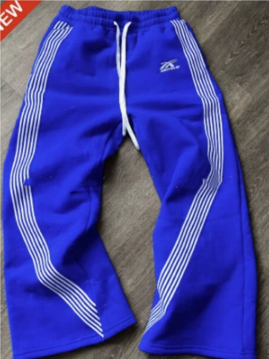 Striped With Fleece Lining Fleece Sports Pants - cas7m