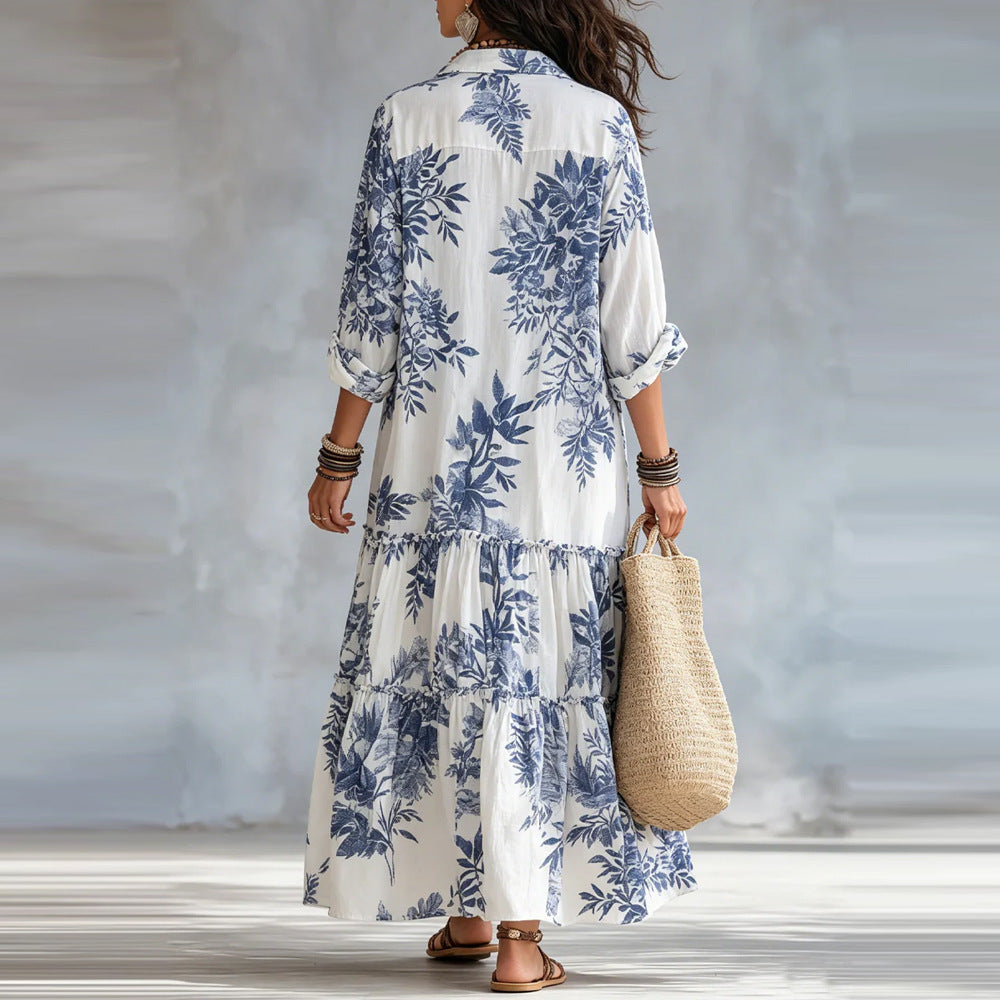 New Womens Casual Long-sleeve Lapel Dress - cas7m