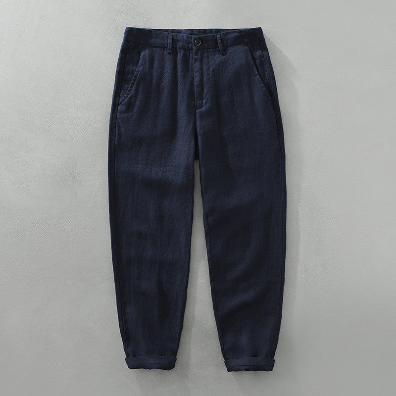 Pure Linen Pants Men's Loose Casual Cropped Pants - cas7m