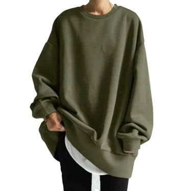Autumn And Winter New Style Solid Color Mid-length Loose Round Neck Blouse Women - cas7m