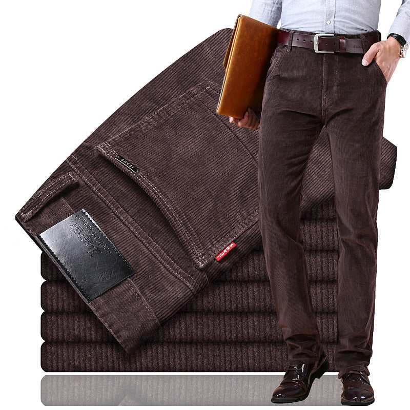 Men's Pockets Corduroy Trousers Winter Slim-fit Straight-leg Casual Pants Clothing - cas7m