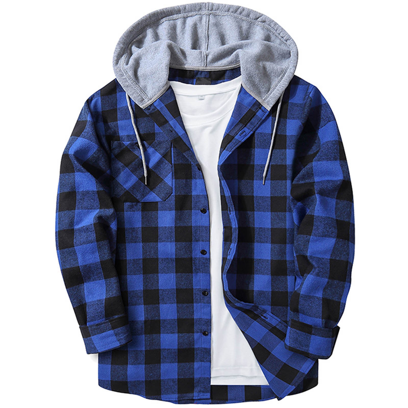 Hooded Plaid Shirt Men's Casual - cas7m