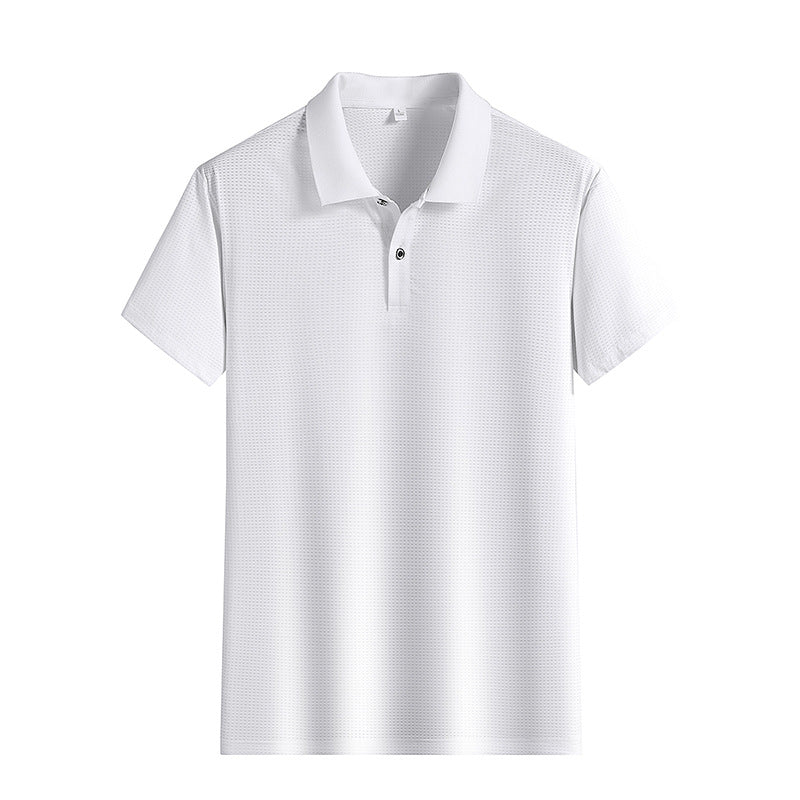 Men's Solid Color Short-sleeved Polo Shirt Ice Silk Men's Clothing - cas7m