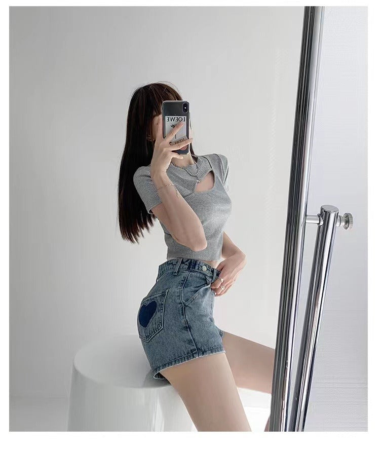Retro Ins Street Love A-line Denim Shorts For Women - cas7m