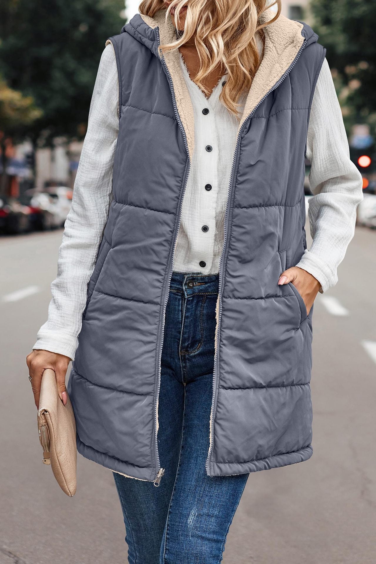 Hooded Double-sided Slim Fit Elegant Cardigan Vest - cas7m