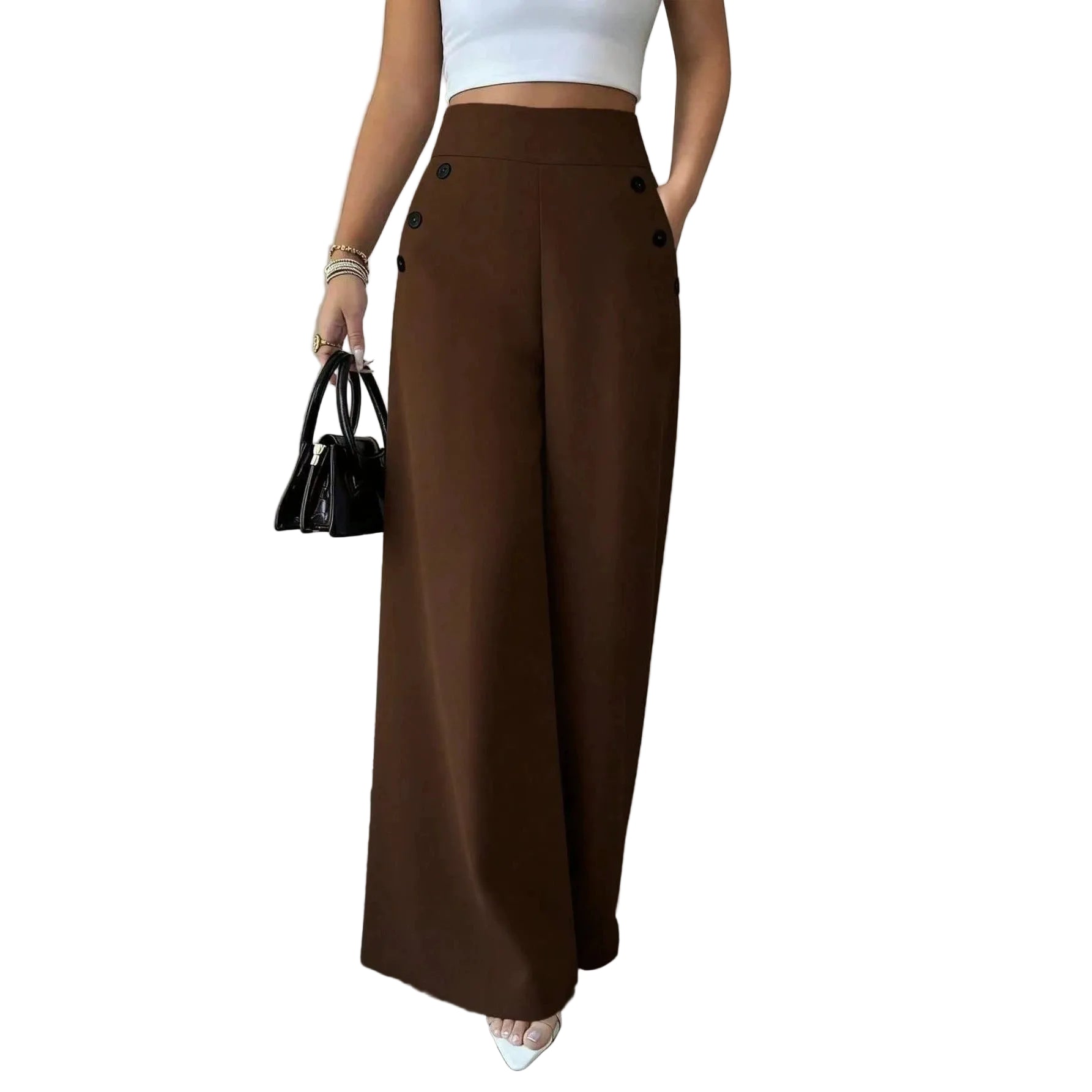 Summer New Arrival High Waisted Double Breasted Loose Fit Trousers - cas7m