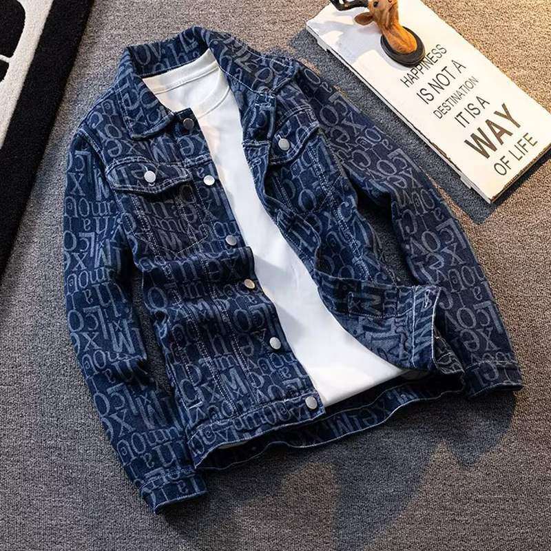 American Retro Heavy Printed Presbyopic Letter Denim Jacket - cas7m