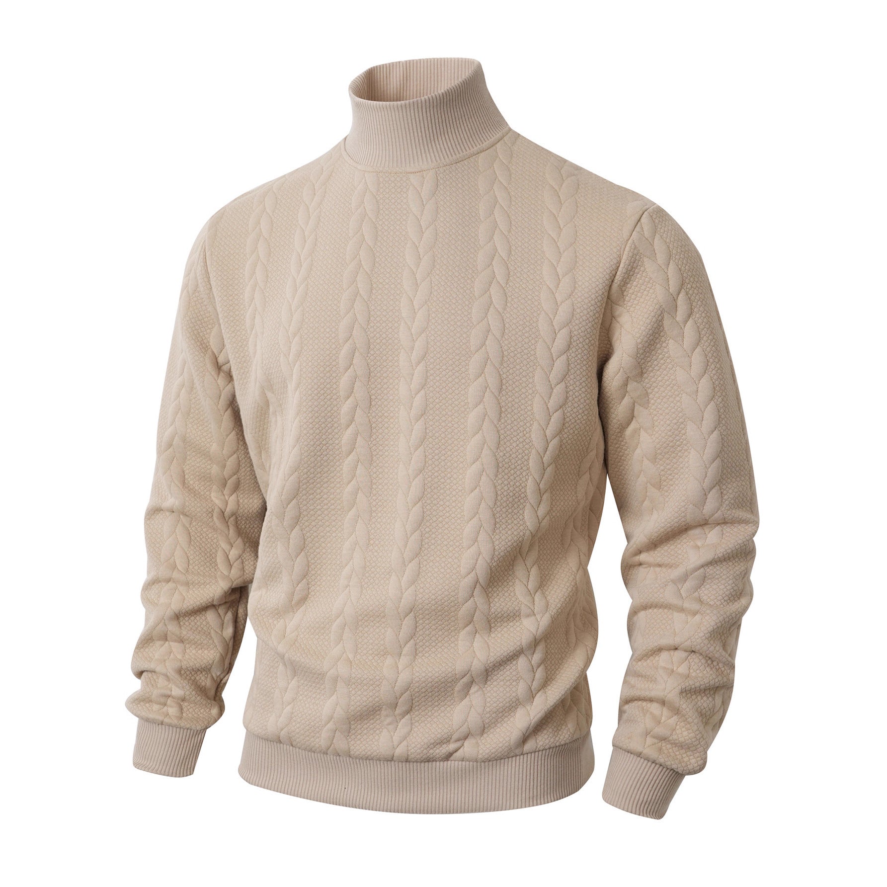 Knitted Solid Color Men's Fashion Jacquard High Collar Warm Sweater - cas7m