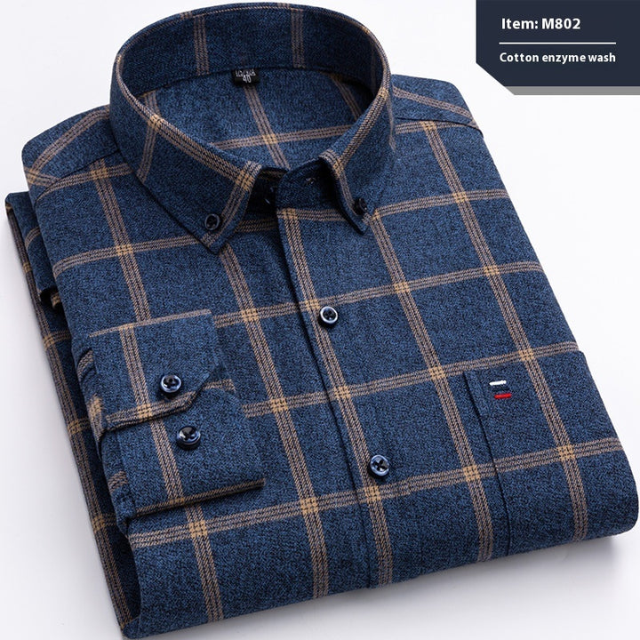 Cotton Long-sleeved Shirt Plaid Business Slim Fit - cas7m