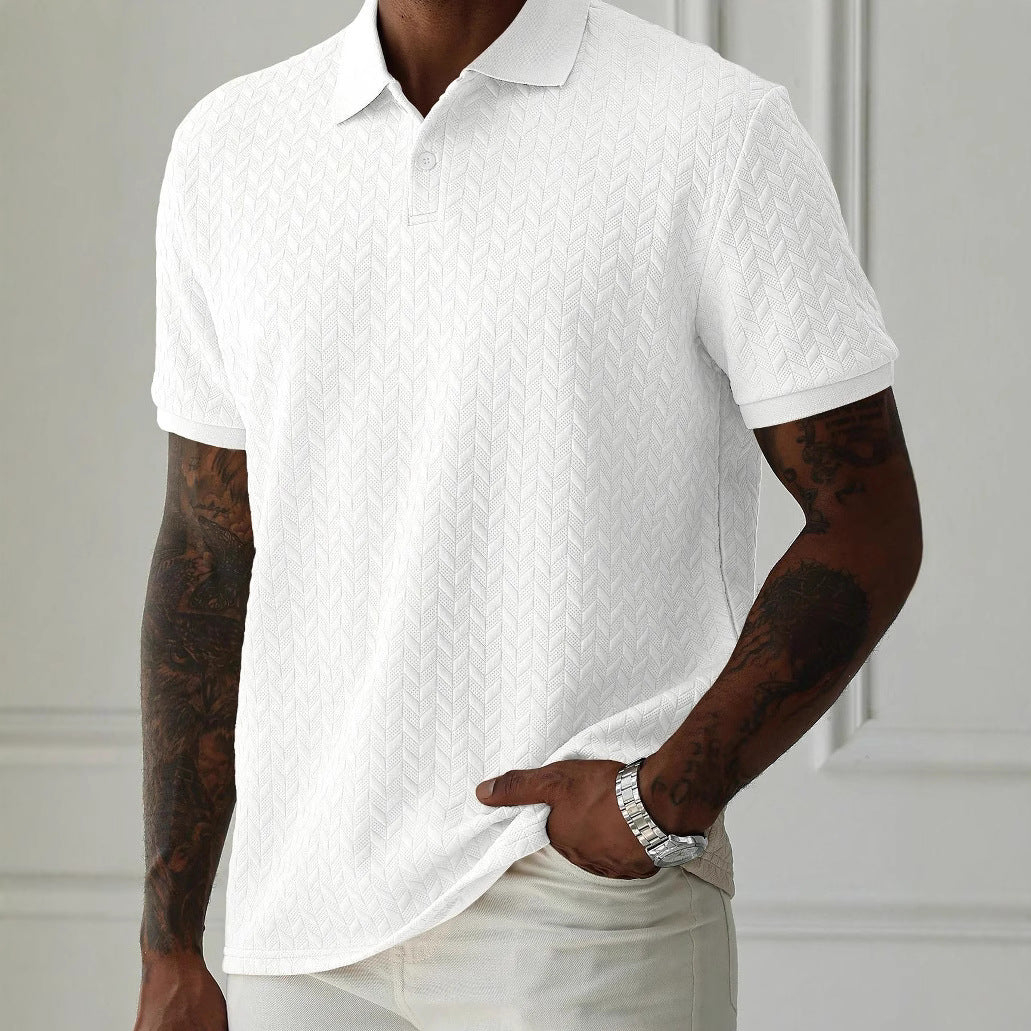 Men's Solid Color Polo Collar Short-sleeved Shirt - cas7m