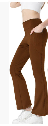 Ladies Mid Waist Abdominal-shaping Slimming Cropped Pants Casual Pocket Bootcut Trousers - cas7m