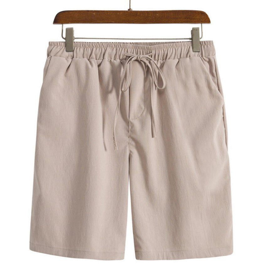 Cotton-linen Shorts Japanese-style Solid-color Casual Drawstring Beach Pants For Men - cas7m