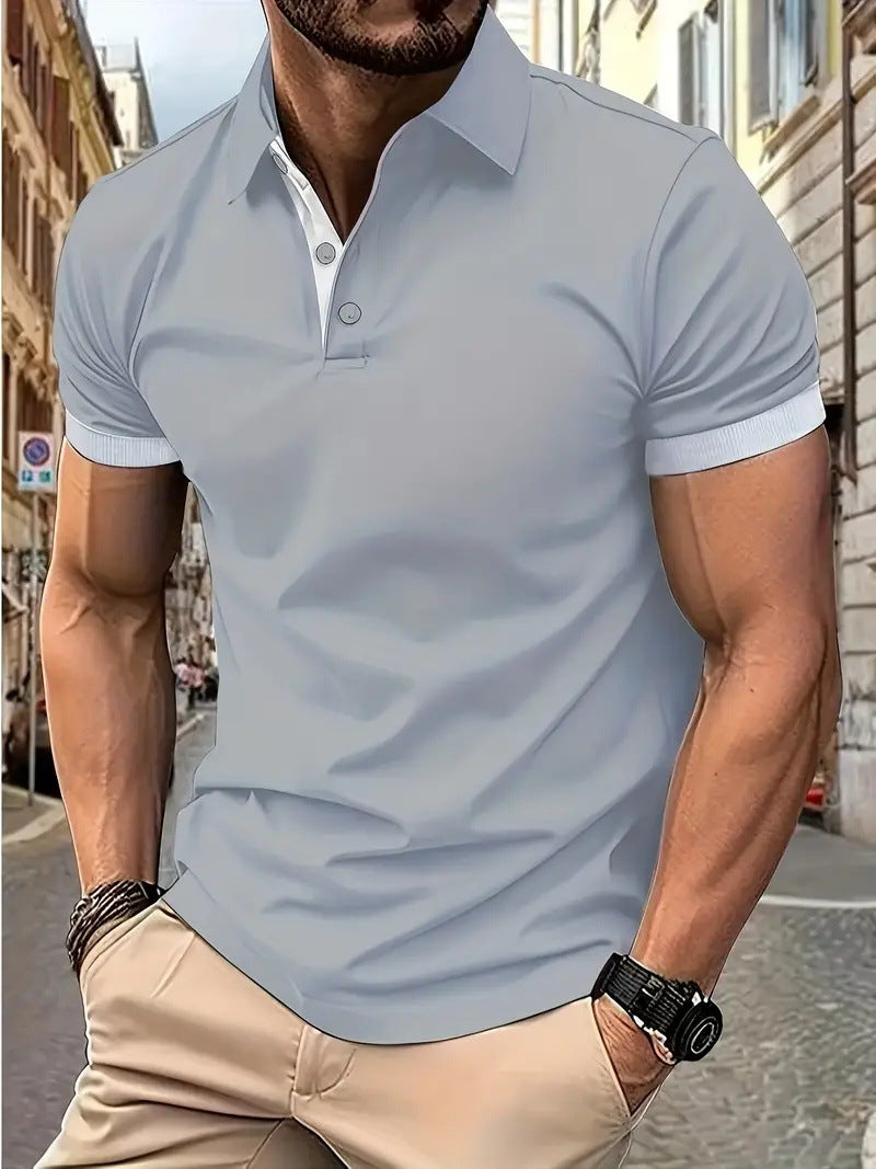 3D Solid Color Lapel Short Sleeve Polo Shirt Casual Loose Men - cas7m