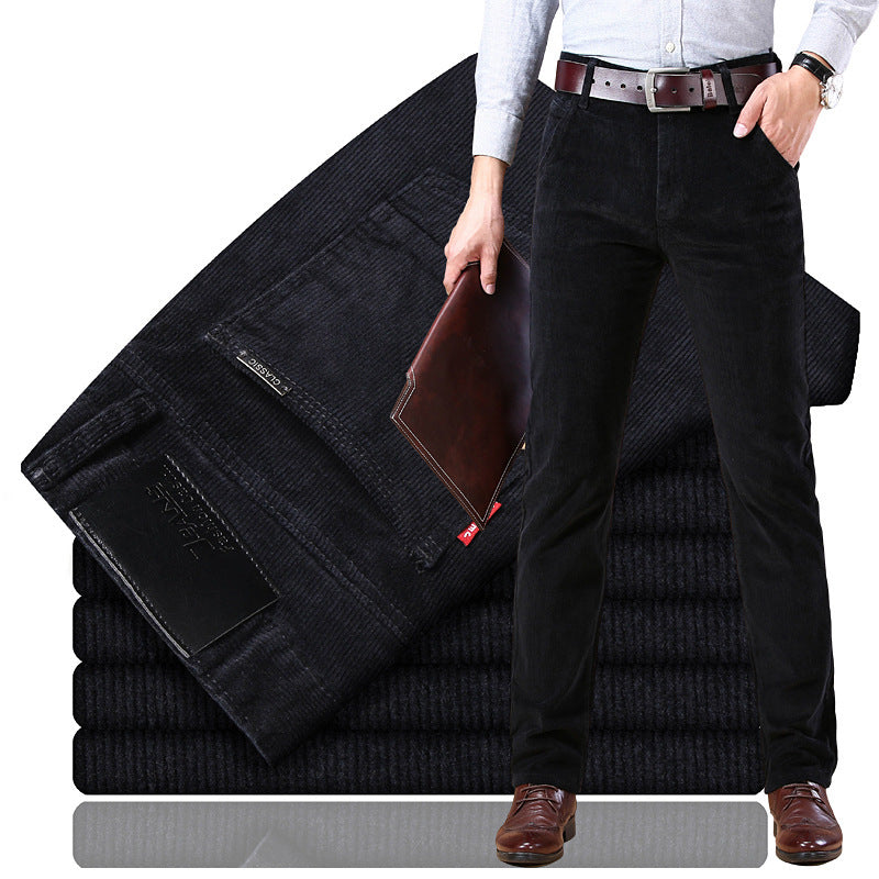 Men's Pockets Corduroy Trousers Winter Slim-fit Straight-leg Casual Pants Clothing - cas7m