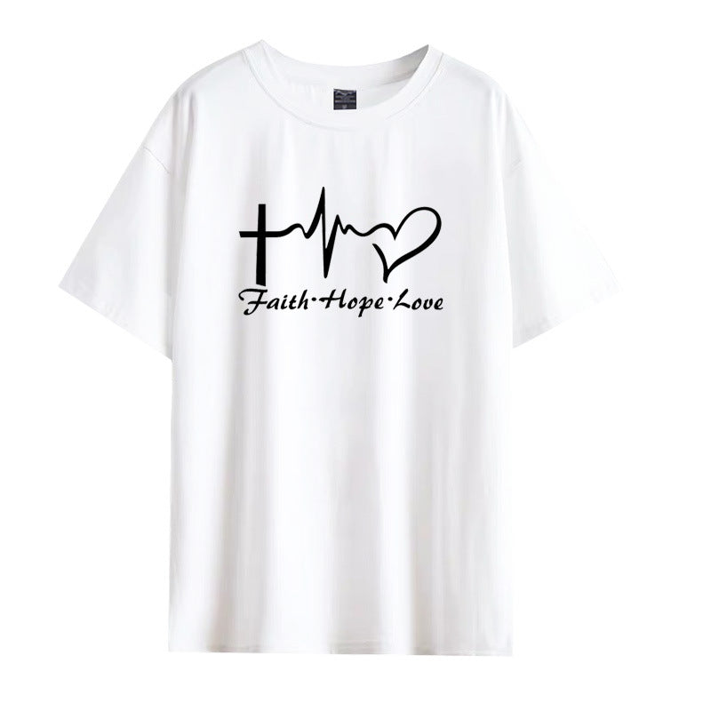 Faith Hope Love Letter Short-sleeved Cotton Bottoming Shirt - cas7m