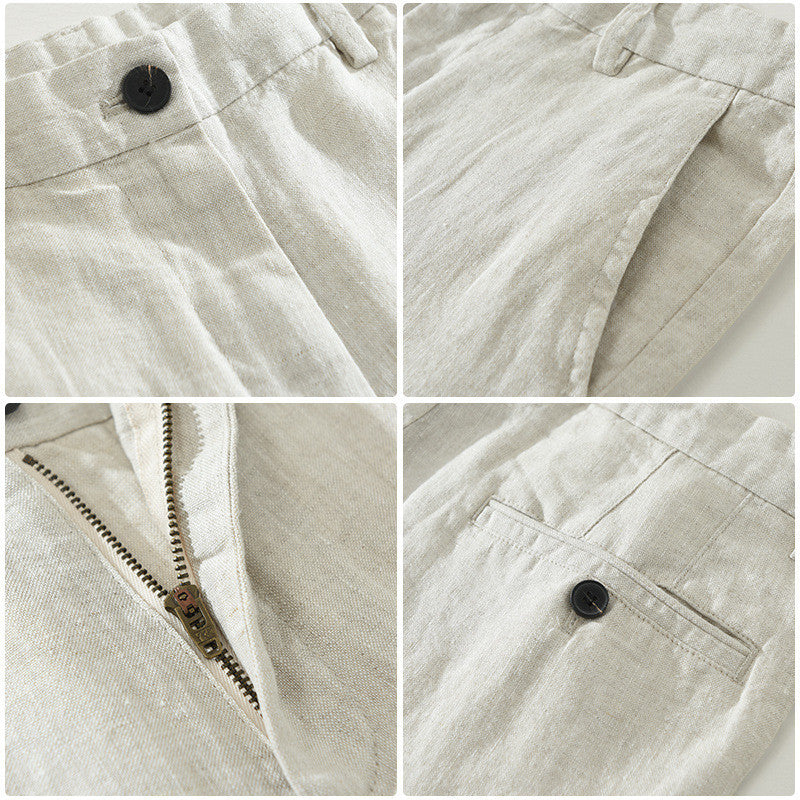 Pure Linen Pants Men's Loose Casual Cropped Pants - cas7m