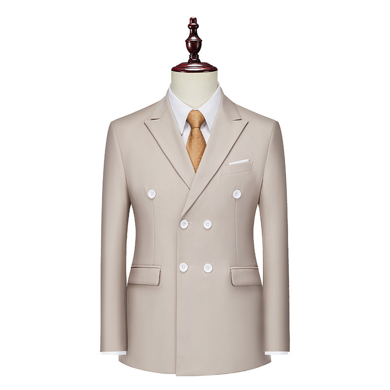 Men's Business Casual Double-breasted Suit Jacket Fashion Solid Color Coat - cas7m