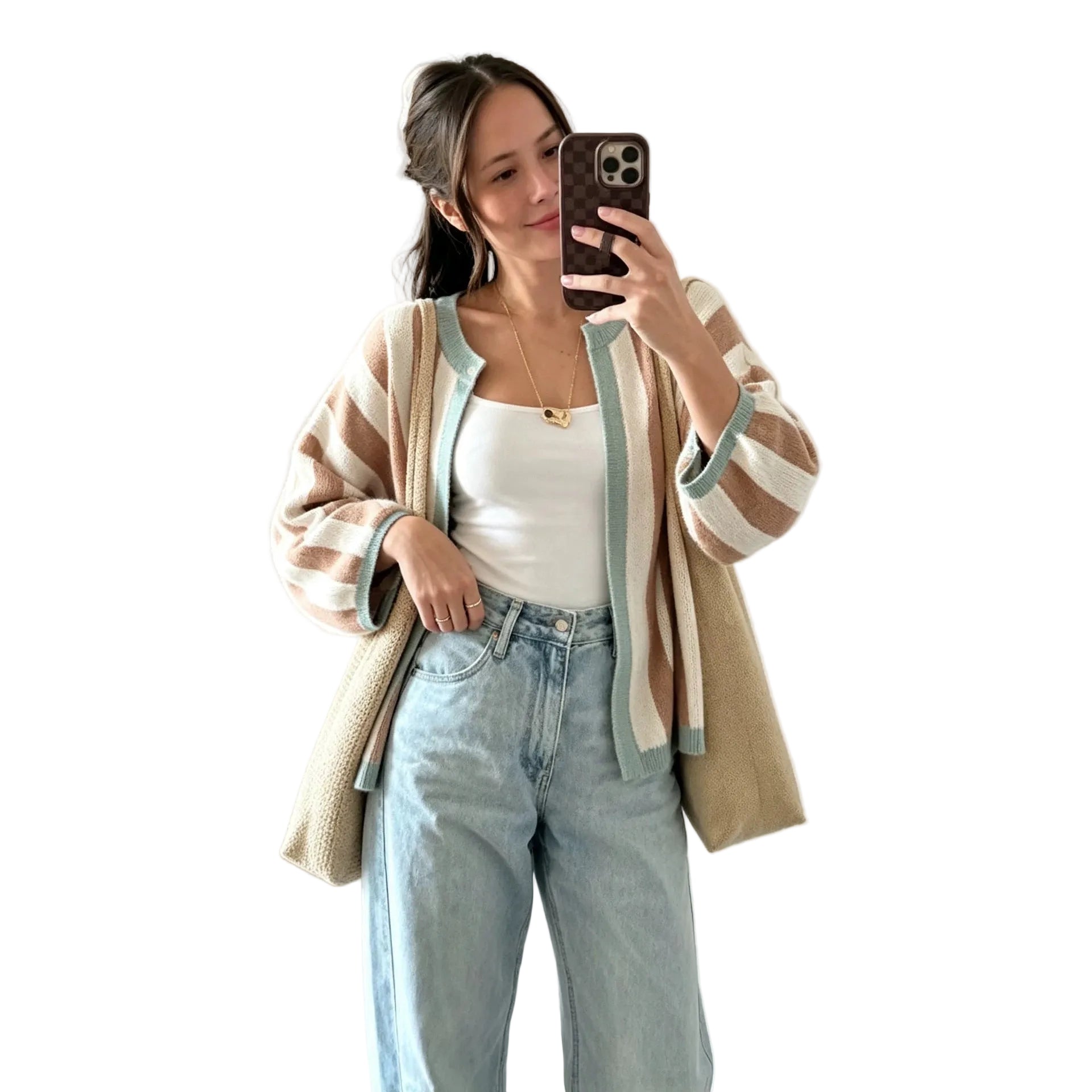 Women's Oversized Color-Block Striped Loose Knit Cardigan