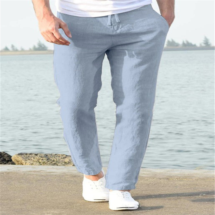 Men's Linen Summer Casual Pants Drawstring Trousers - cas7m