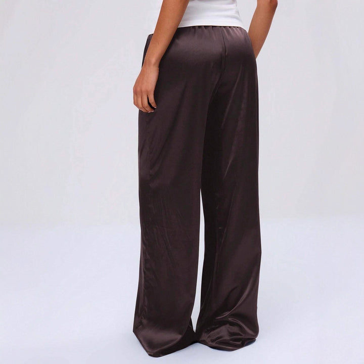 Satin Loose Wide Leg Drawstring Long Pants - cas7m
