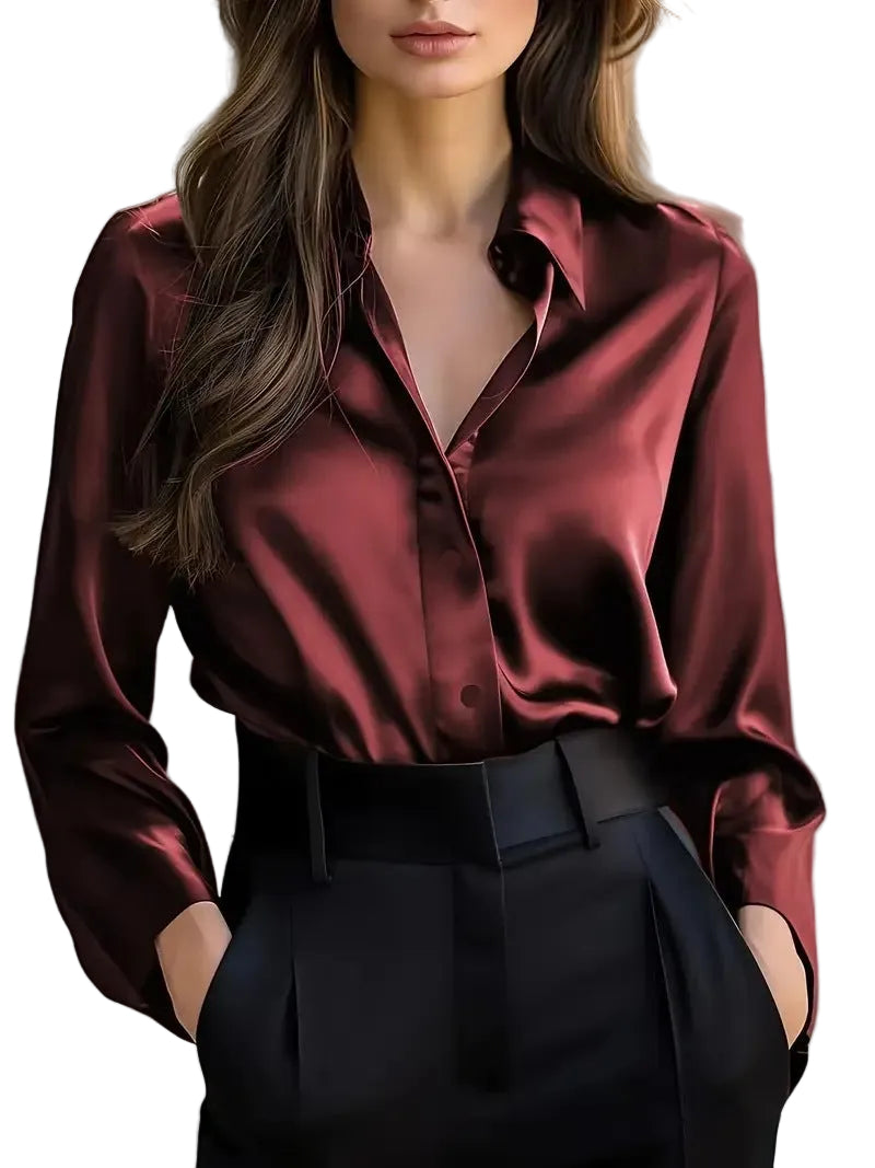 Elegant Long Sleeve Polyester Blouse - Multiple Colors Available - cas7m