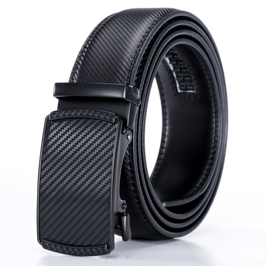 Premium Two-Layer Cowhide Belt with Automatic Buckle - Black/Yellow - cas7m