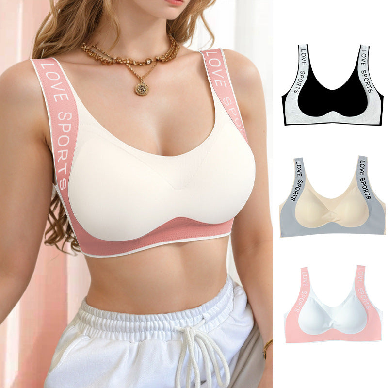 Letter Wide Shoulder Strap Small Chest Gathering Bras Breathable - cas7m