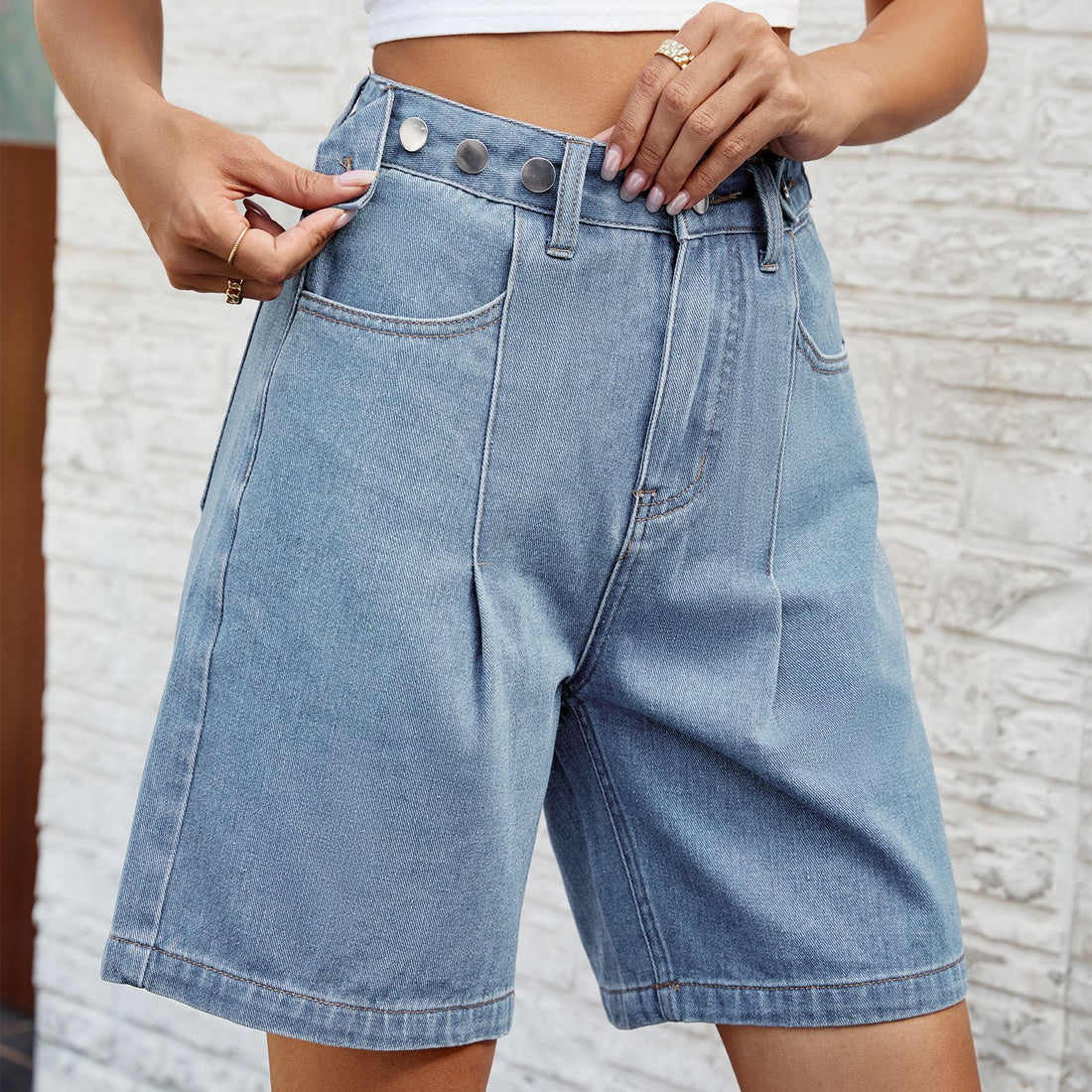 Denim Shorts With Waist Adjustable Design Fashion Summer Pants For Women - cas7m
