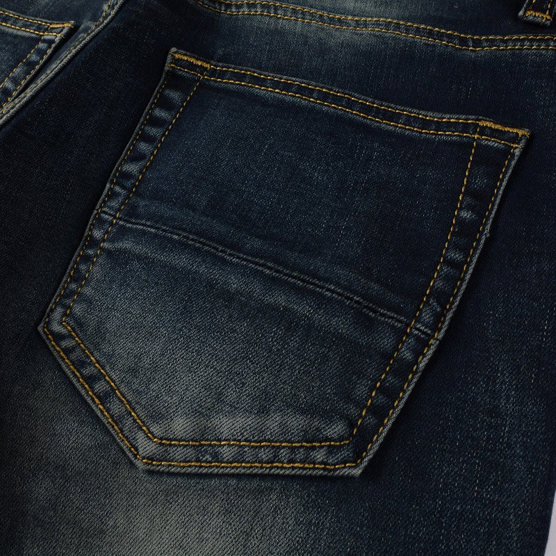 High Street Blue Ripped Leather Patchwork Men's Jeans - cas7m