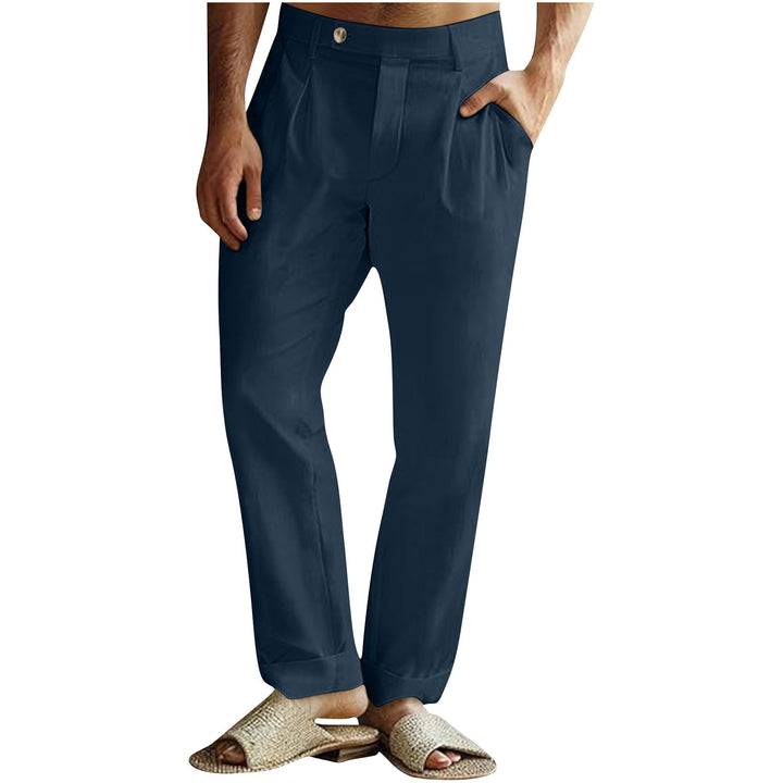 Men's Casual Cotton Linen Pants Pleated Elastic Waist Pants - cas7m